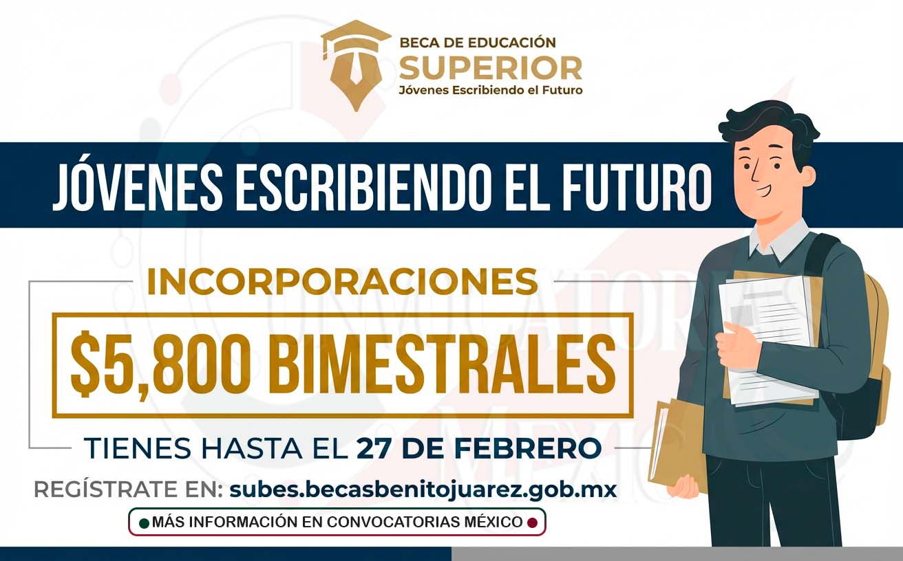 Últimos días del operativo de incorporación a la Beca “Jóvenes Escribiendo el Futuro” con apoyo de 5,800 pesos bimestrales