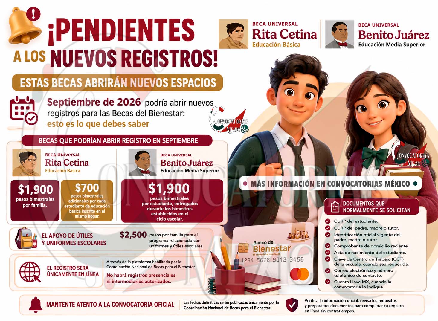 Septiembre de 2026: preparan nueva etapa de registros para las Becas del Bienestar; conoce quiénes podrán participar