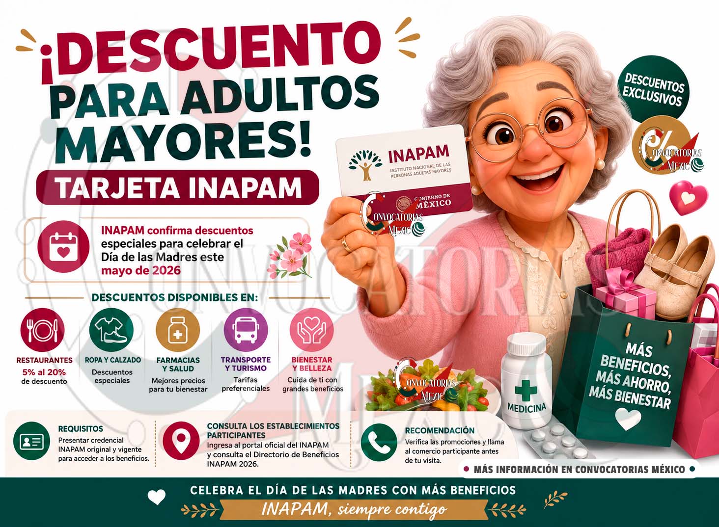 INAPAM anuncia beneficios especiales para adultas mayores durante el Día de las Madres 2026