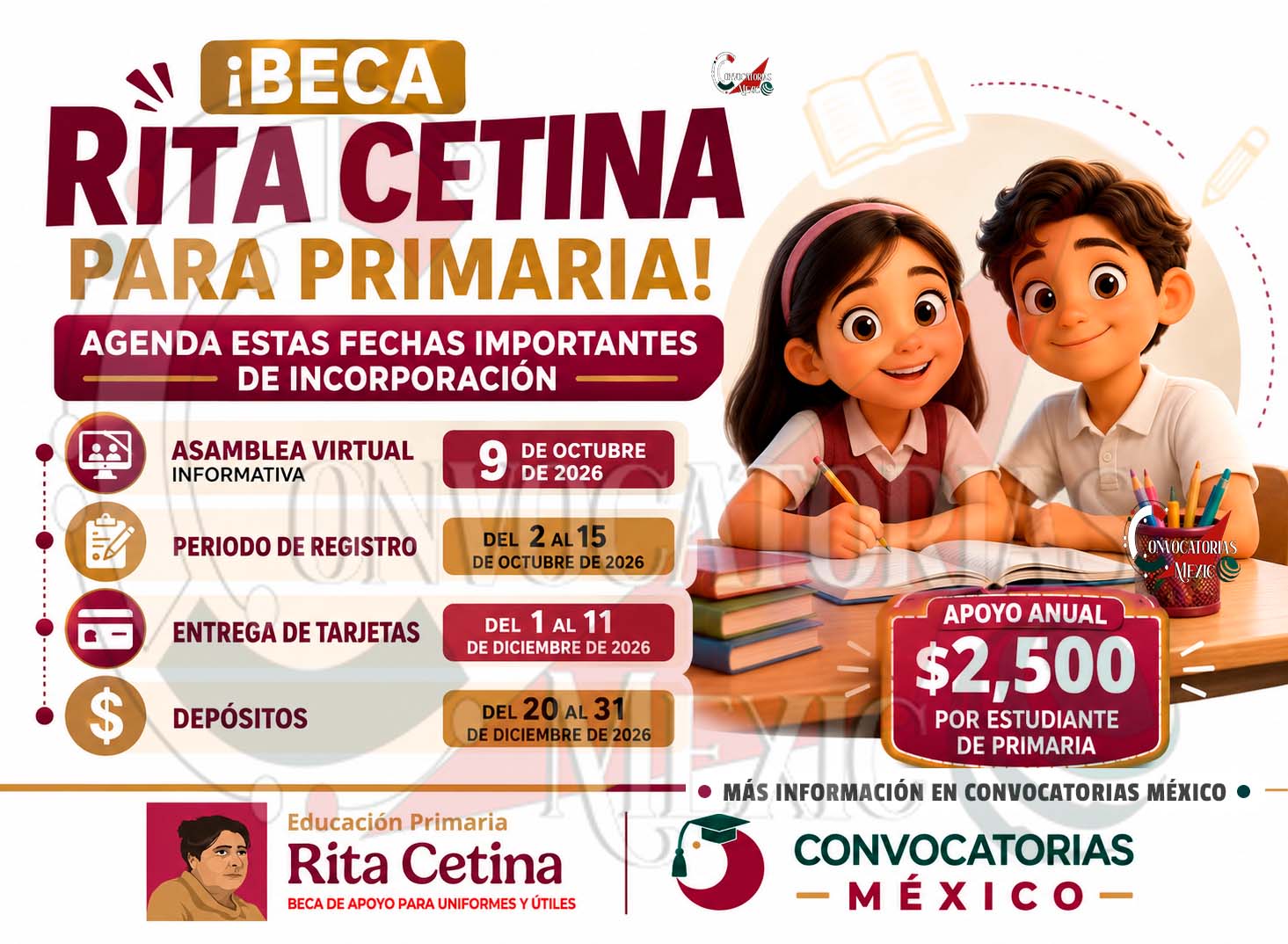 Beca Rita Cetina para primaria: conoce las fechas clave del registro, tarjetas y pago de $2,500