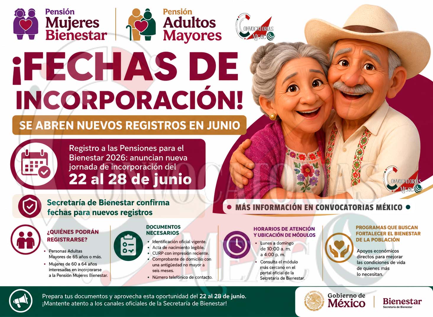 Convocan a nuevo registro para Pensiones del Bienestar; incorporación será del 22 al 28 de junio