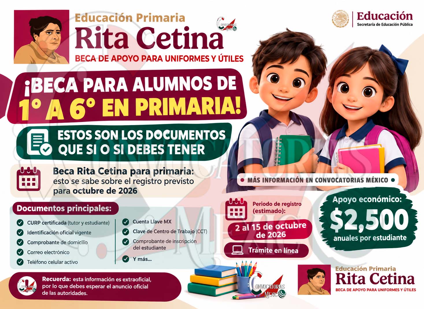 Beca Rita Cetina para primaria: esto se sabe sobre el registro previsto para octubre de 2026