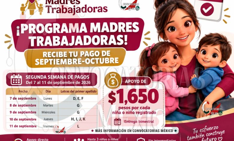 Madres Trabajadoras: revisa las fechas de pago de septiembre y octubre de 2026 | Pendiente al calendario oficial