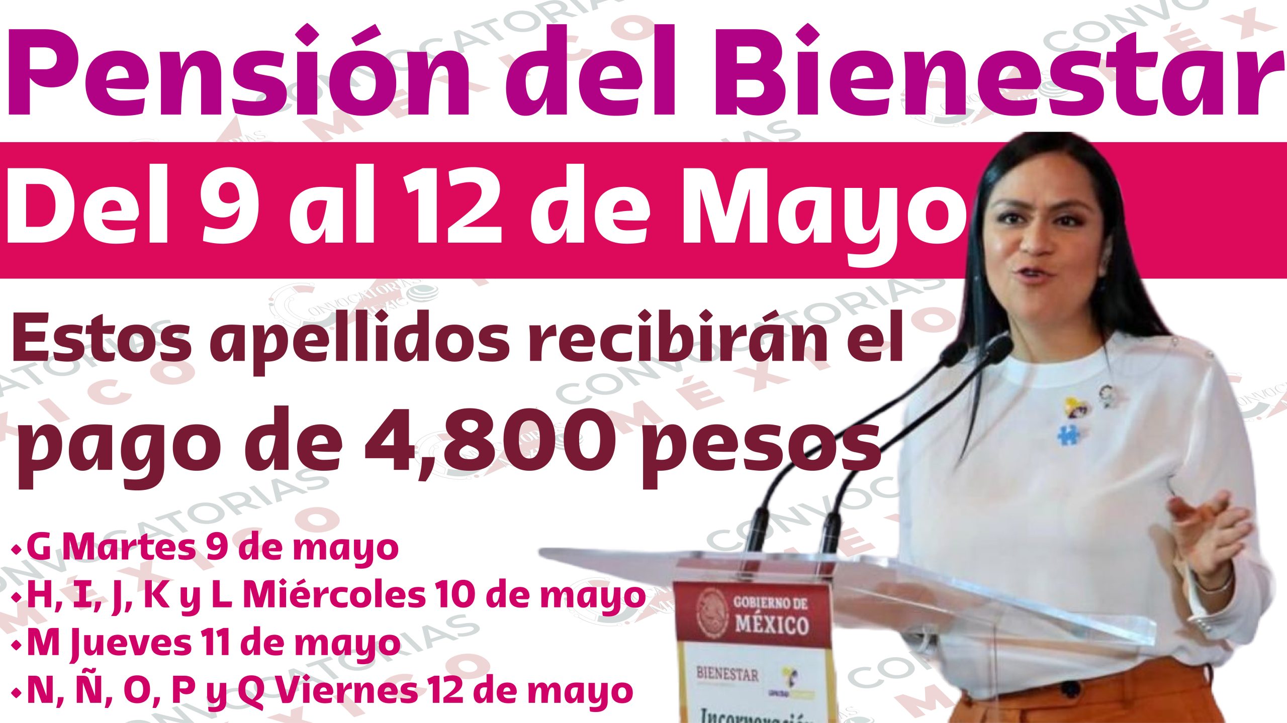 Entrega de pagos por apellidos del 9 al 12 de mayo Pensión del Bienestar