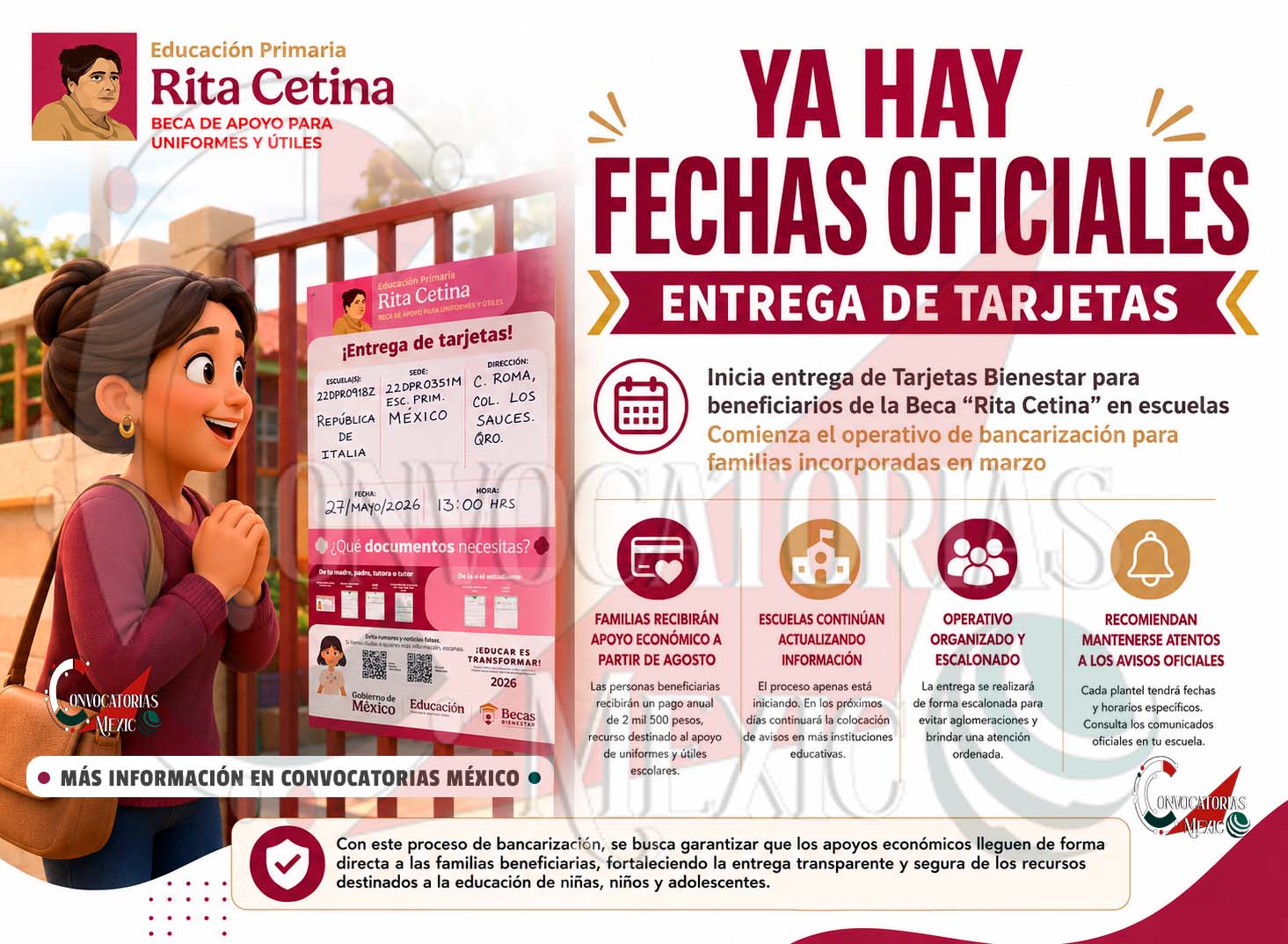Escuelas comienzan difusión de fechas para entrega de Tarjetas Bienestar de la Beca “Rita Cetina”