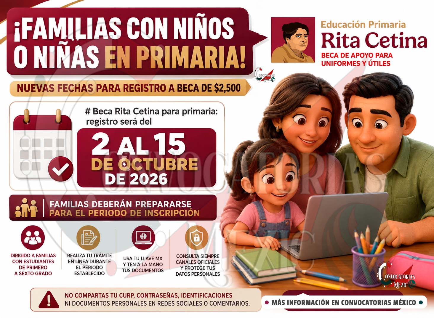 Beca Rita Cetina para primaria: todo lo que debes saber antes del registro de octubre de 2026