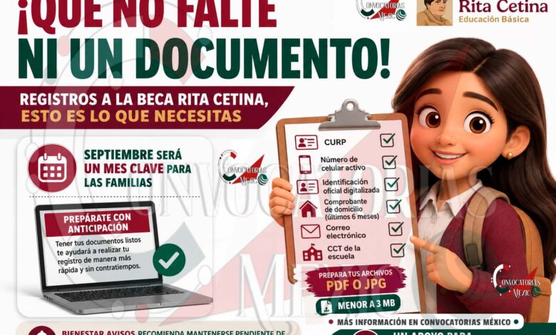 Beca Rita Cetina 2026: prepara desde ahora estos documentos para el registro de septiembre