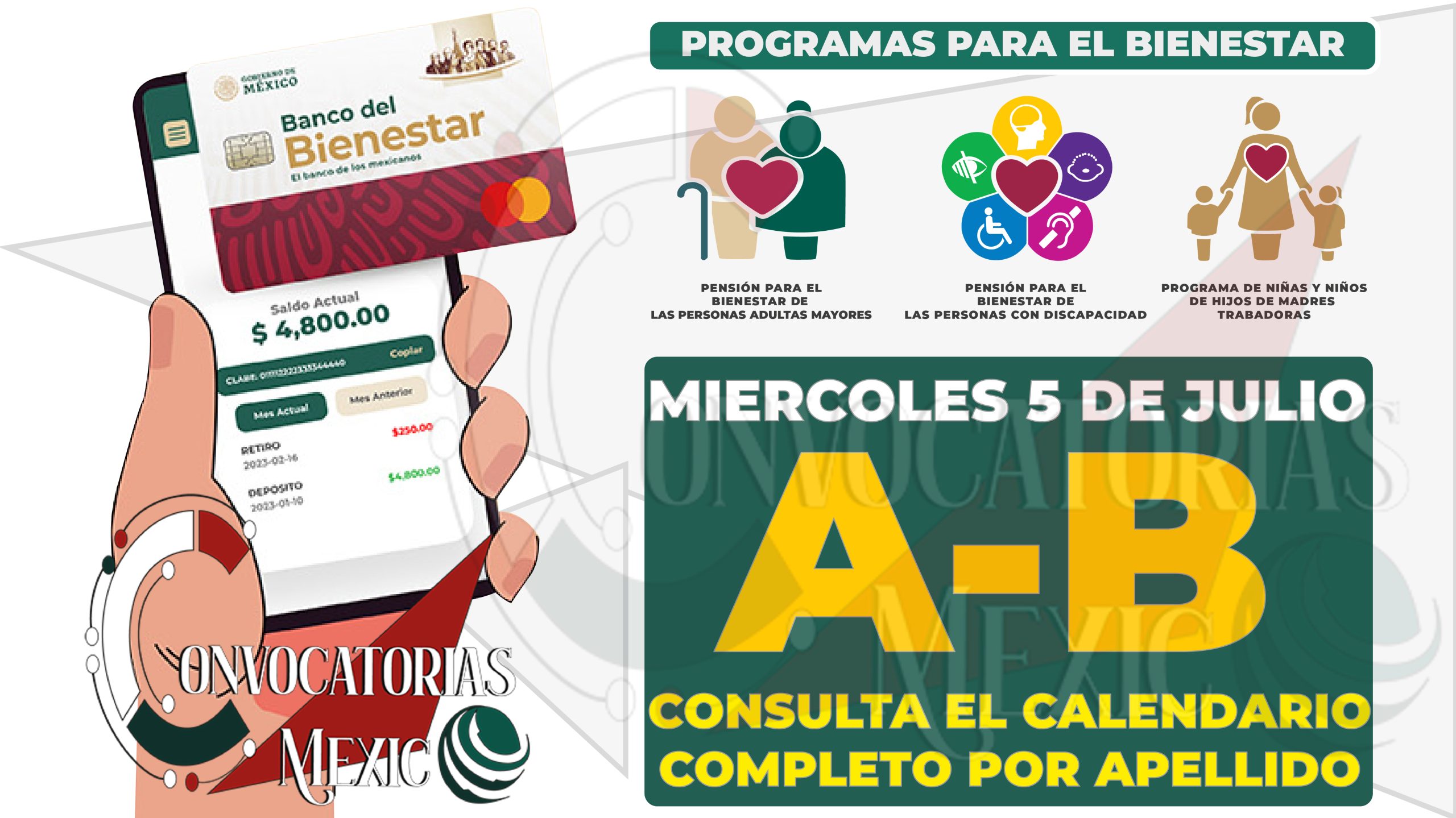 Así será la programación de pagos por apellidos de la Pensión Bienestar para las Personas Adultas Mayores