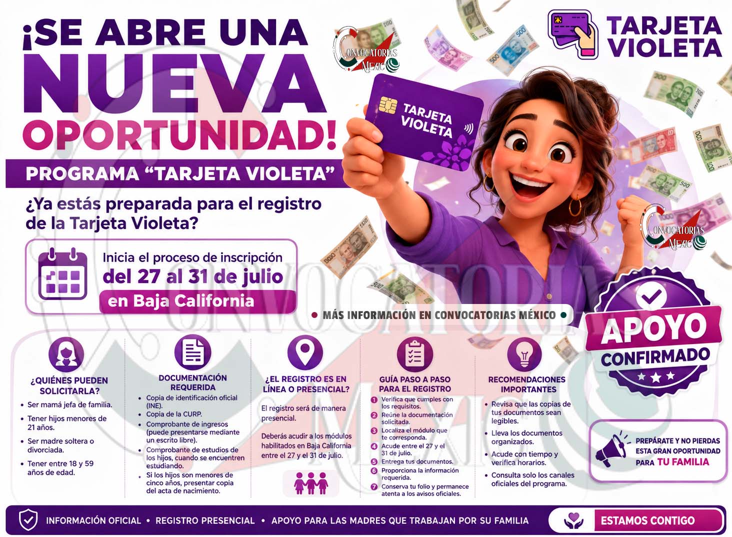 Tarjeta Violeta 2026: Así será el registro presencial del 27 al 31 de julio para madres jefas de familia en Baja California