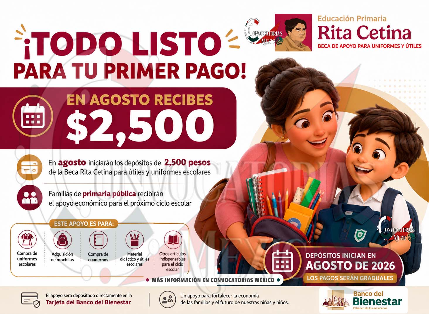 Pago de 2,500 pesos para útiles y uniformes comenzará en agosto; esto es lo que deben saber las familias
