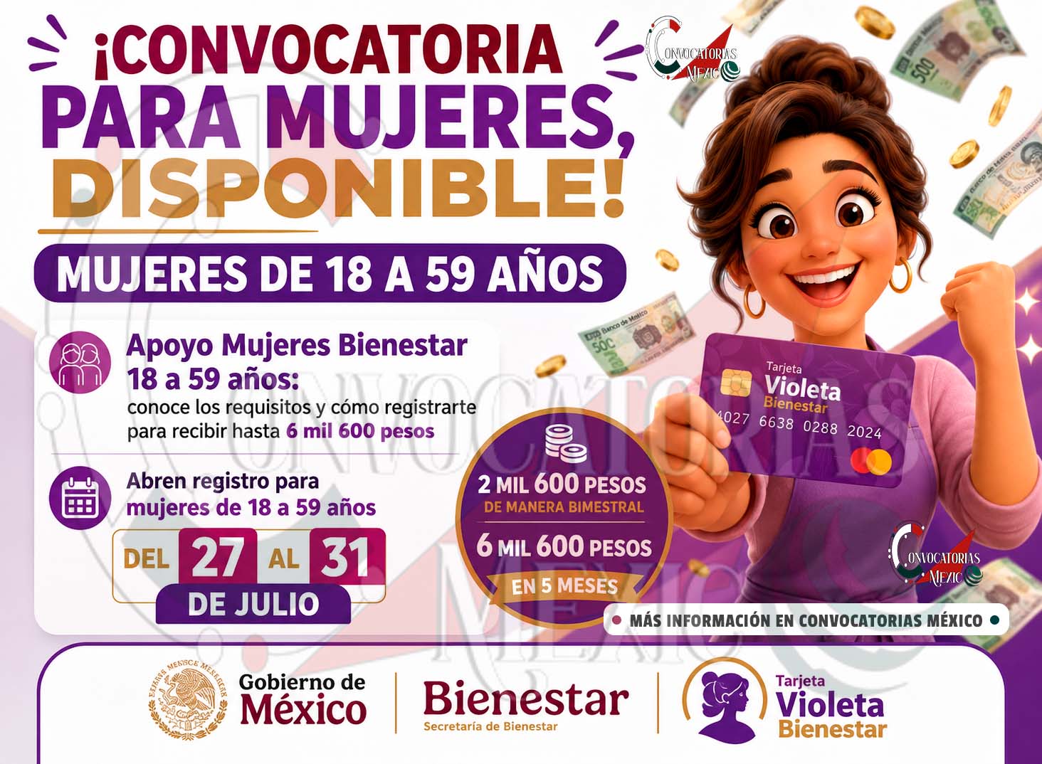 Tarjeta Violeta Bienestar: así puedes solicitar el apoyo económico de hasta 6 mil 600 pesos para mujeres de 18 a 59 años