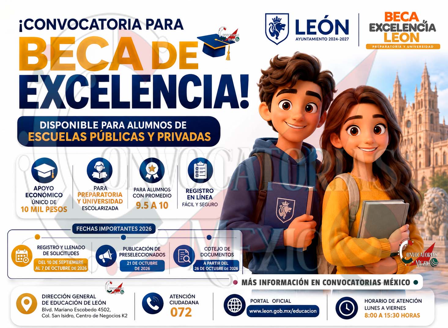 Beca Excelencia León 2026: apoyo de 10 mil pesos para estudiantes de preparatoria y universidad