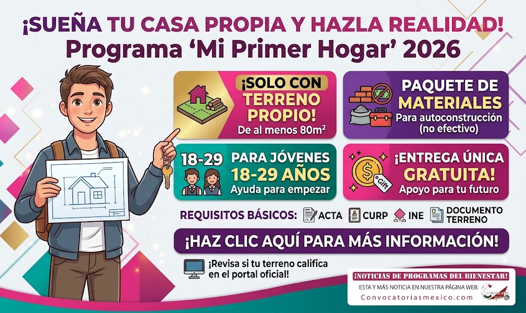 Mi Primer Hogar Edomex 2026: apoyo de IMEVIS para jóvenes de 18 a 29 años con terreno propio