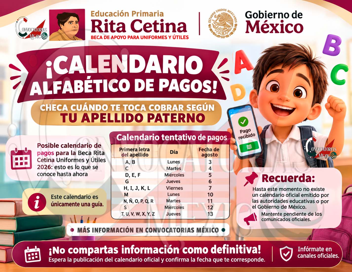 Pago de la Beca Rita Cetina para Uniformes y Útiles 2026: familias de primaria deberán esperar el calendario oficial