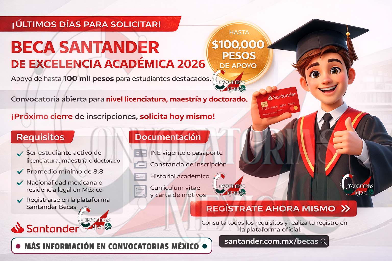 Convocatoria abierta por tiempo limitado: Beca Santander de Excelencia Académica 2026 ofrece apoyo económico a estudiantes destacados