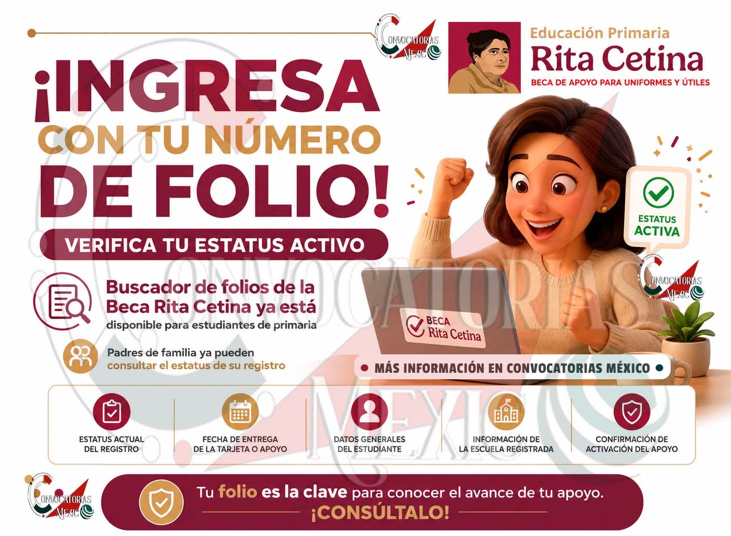 Buscador de la Beca Rita Cetina ya permite revisar folios y fechas de entrega para estudiantes de primaria