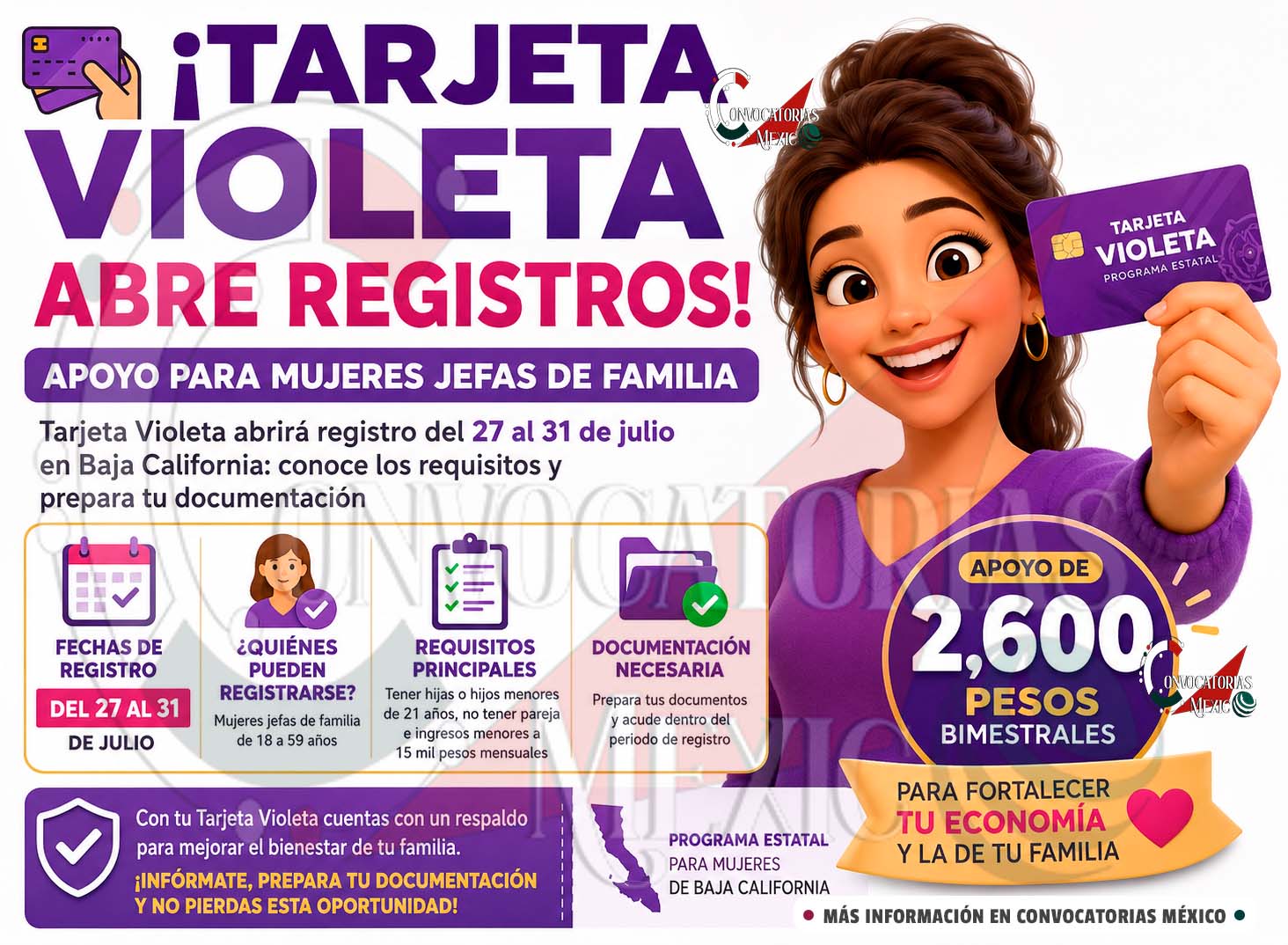 Tarjeta Violeta abrirá registro del 27 al 31 de julio en Baja California: conoce los requisitos y prepara tu documentación