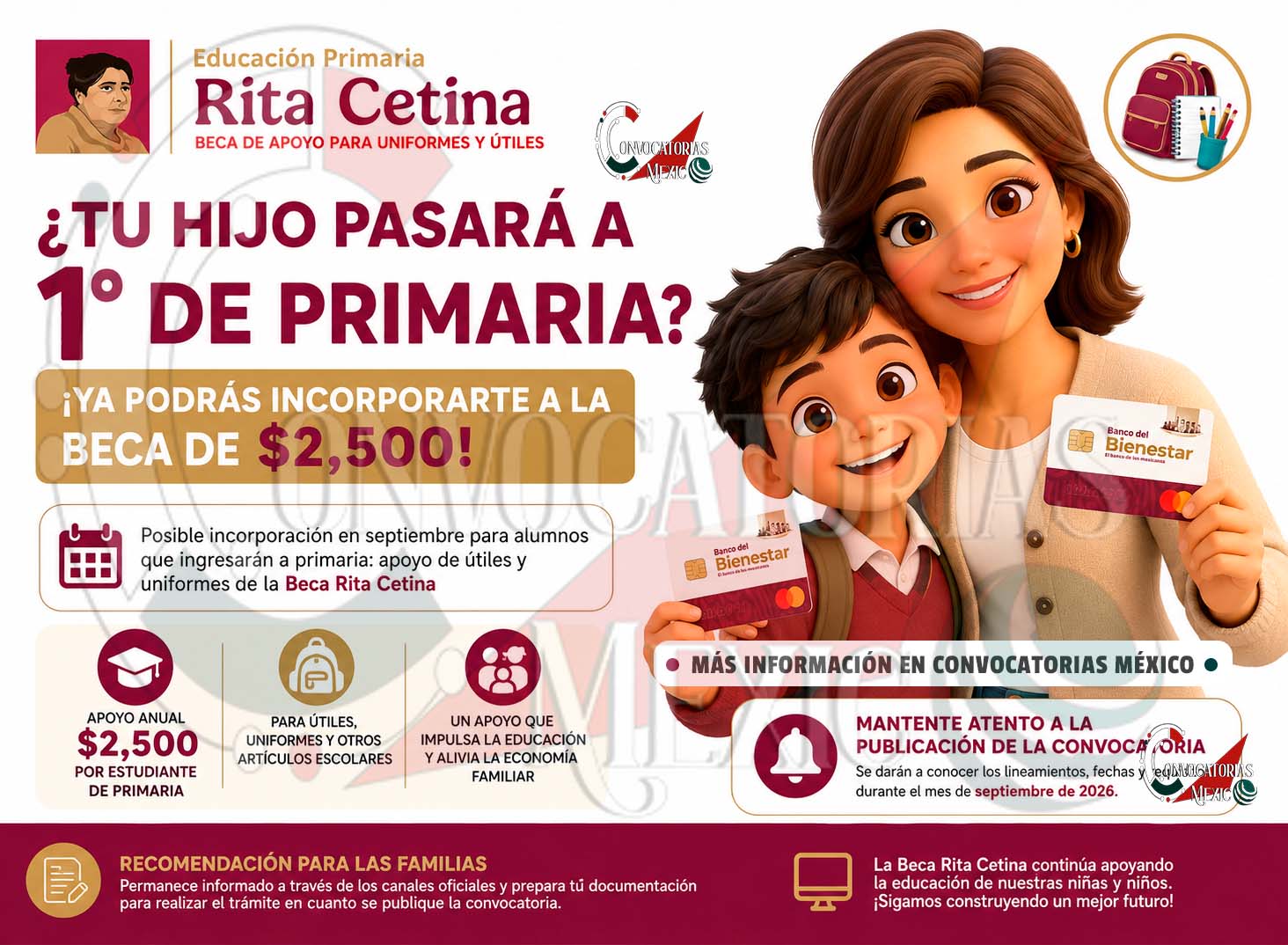 Apoyo de 2 mil 500 pesos para útiles y uniformes escolares podría abrir registros en septiembre para nuevos estudiantes de primaria