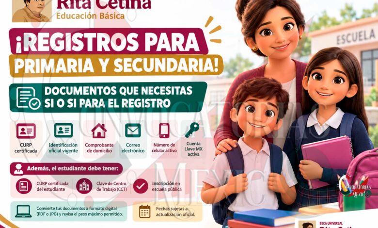 Beca Rita Cetina 2026: prepara estos documentos para registrar a tu hijo o hija de primaria y secundaria