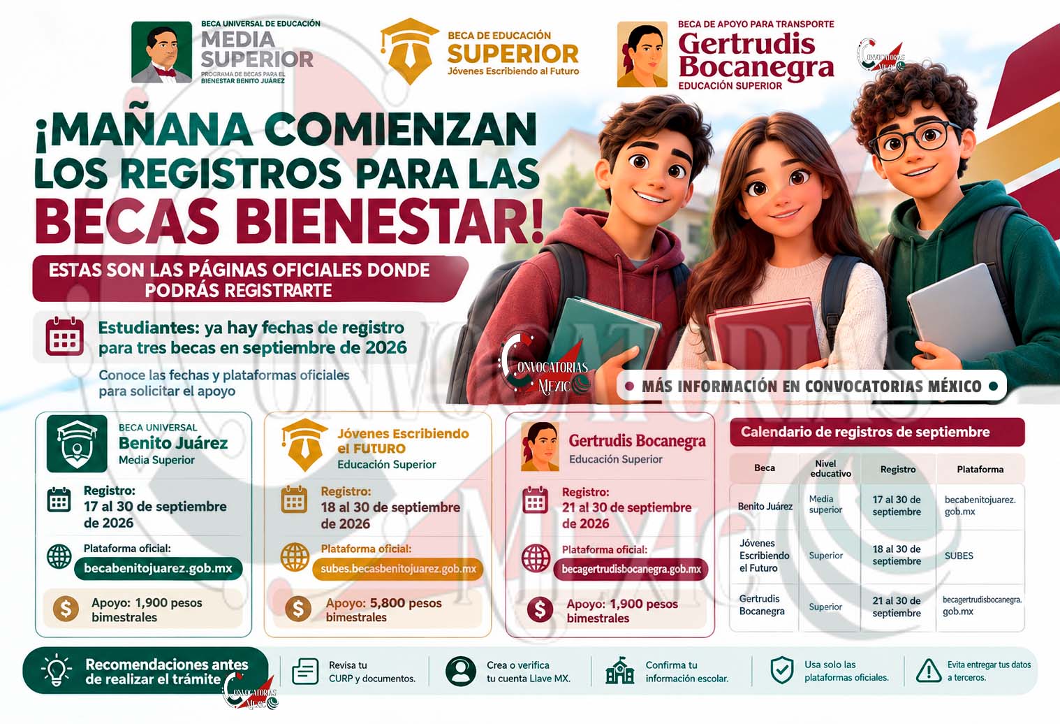 Tres becas para estudiantes abren registro en septiembre de 2026 | Que no se te pasen las fechas oficiales