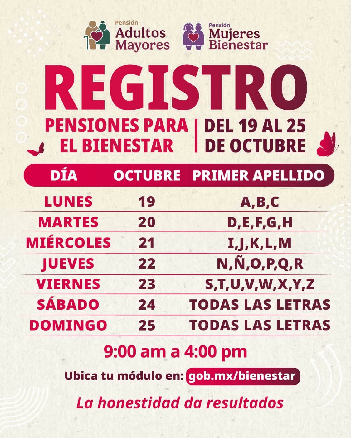 Calendario de registro para las Pensiones Bienestar del 19 al 25 de octubre de 2026 | Que no se te pasen las fechas