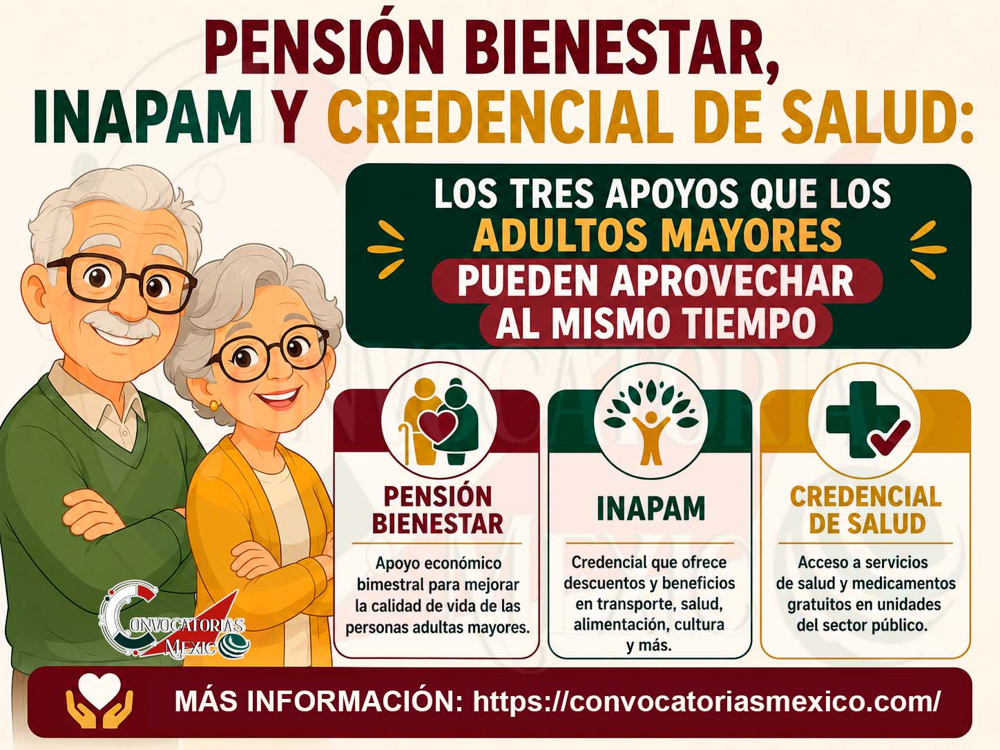 Adultos mayores pueden aprovechar tres programas al mismo tiempo en 2026: así funcionan la Pensión Bienestar, INAPAM y la Credencial de Salud