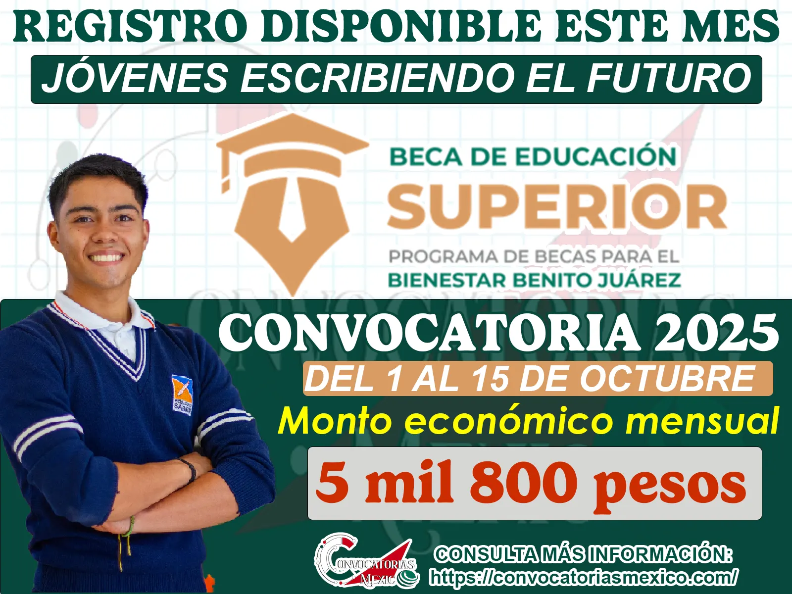 Alumnos de Educación Superior ¡Ya está disponible el registro a la Beca de 5 mil 800 pesos! 