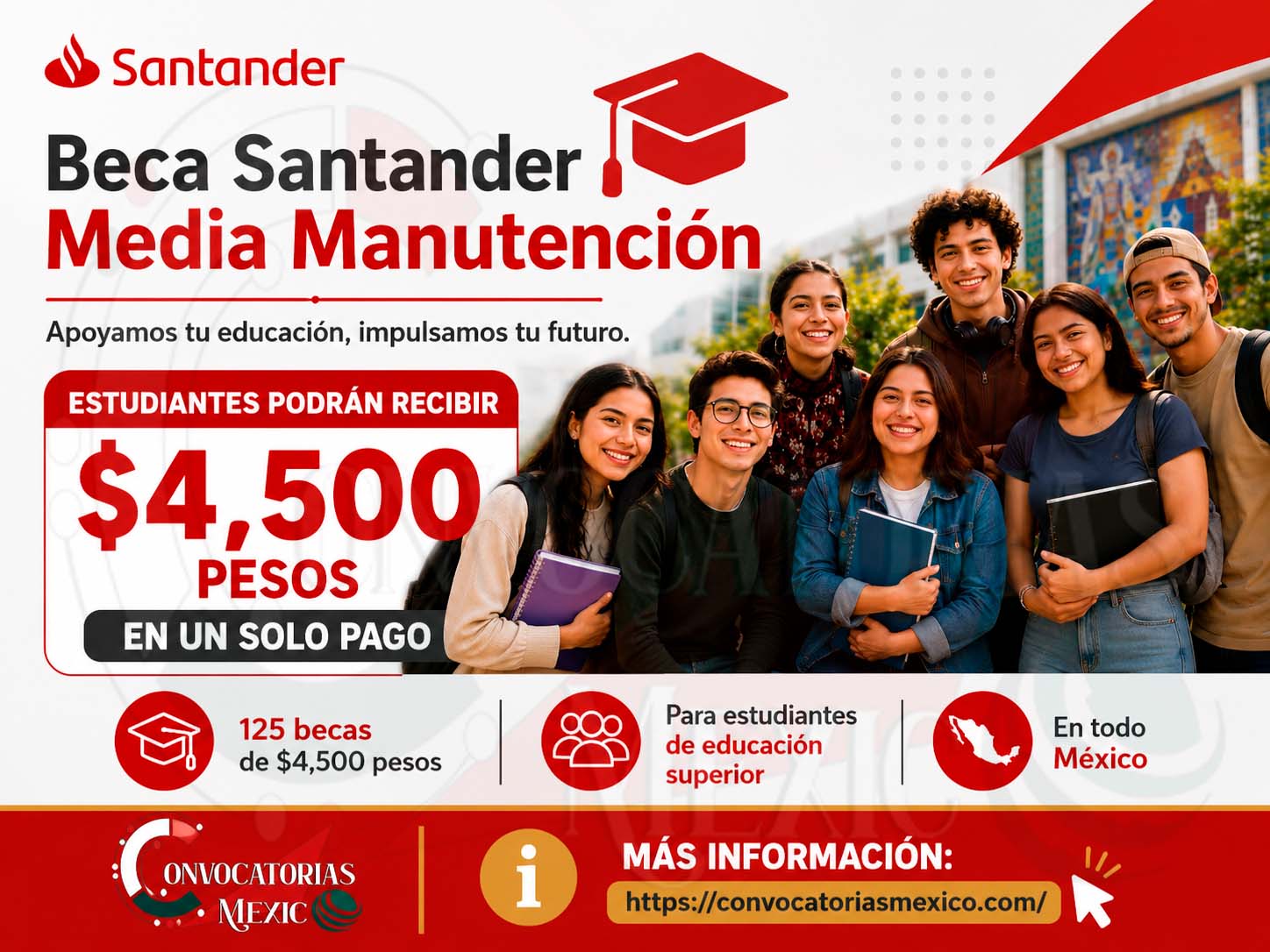 Beca Santander Media Manutención: estudiantes podrán recibir $4,500 pesos en un solo pago