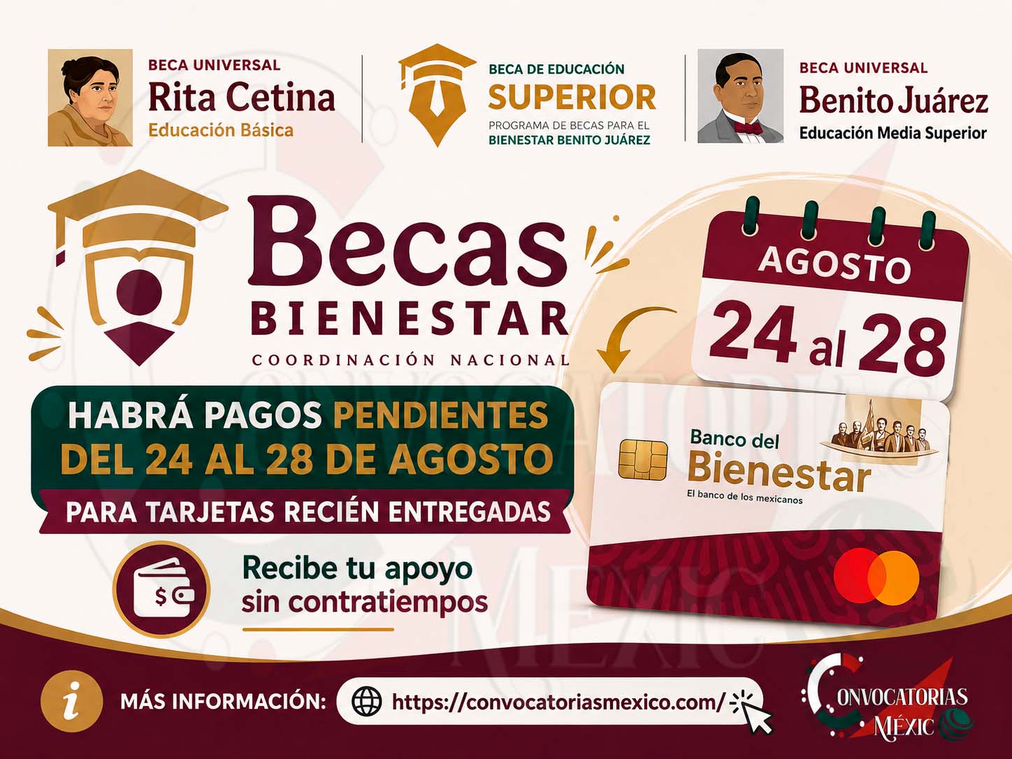 Becas Bienestar: Habrá pagos pendientes del 24 al 28 de agosto para tarjetas recién entregadas