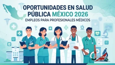 Grupo de médicos y personal de enfermería listos para postularse a la bolsa de trabajo del sector salud público en México 2026.
