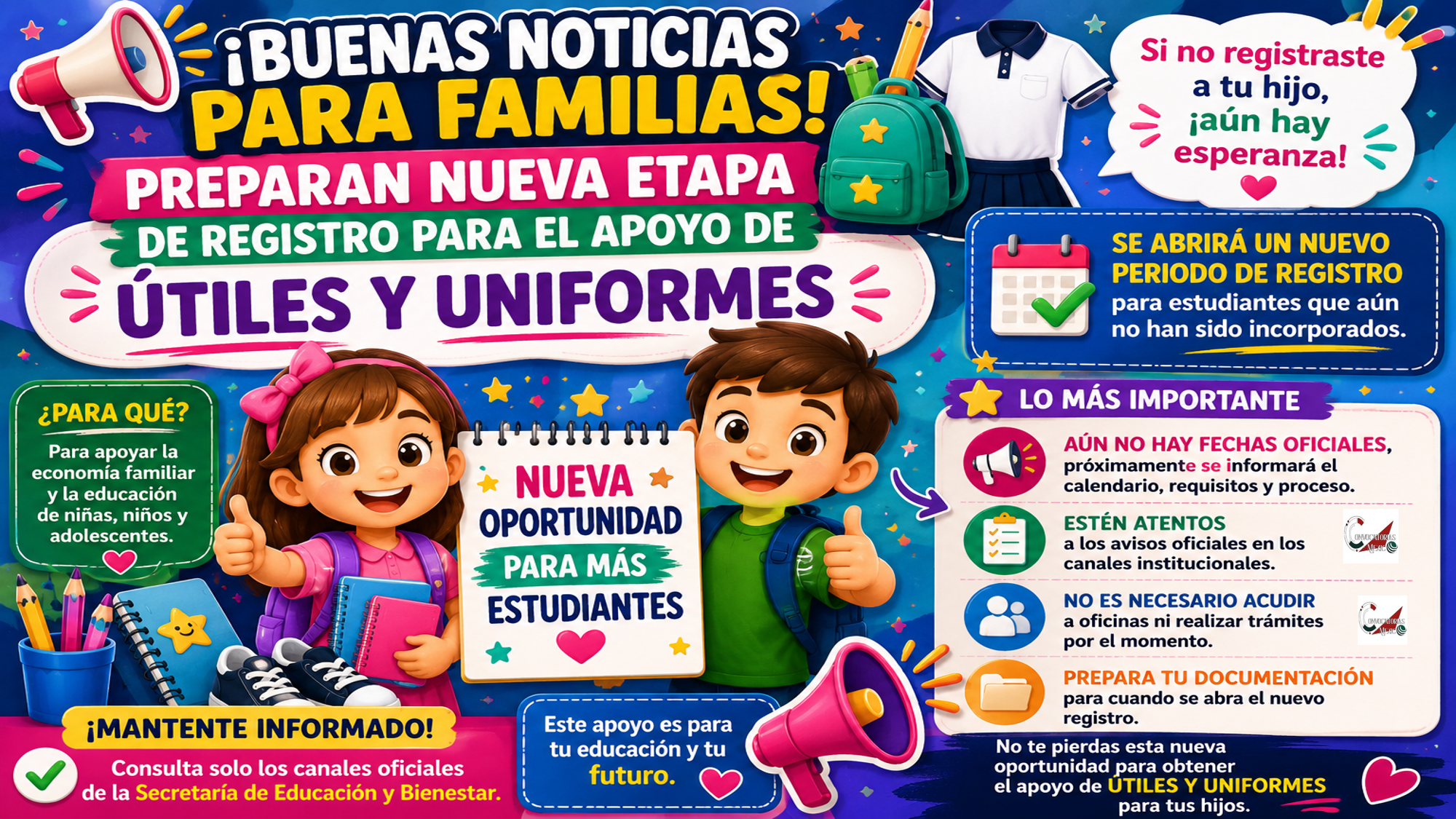 Buenas noticias para familias: preparan nueva etapa de registro para el apoyo de Útiles y Uniformes