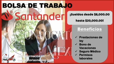 Busca una vacante en la bolsa de trabajo del Banco Santander. ¡Sueldos desde $8,000.00 hasta $20,000.00!