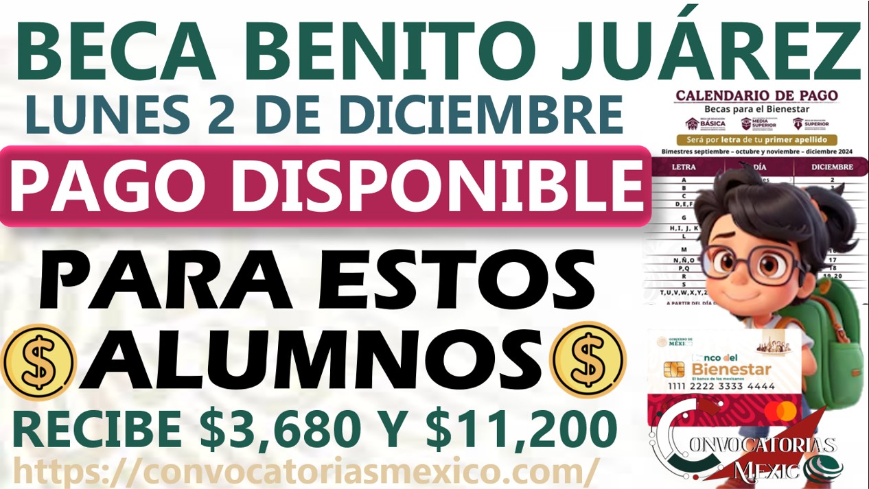 Beca Benito Juárez| Estos becados cobran su pago de $3,680 pesos el día lunes 2 de diciembre 11 CON 2 137