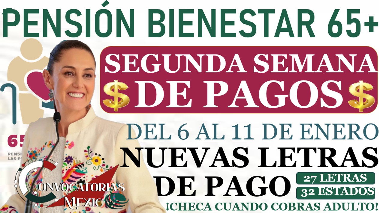 Pensión Bienestar| Letras de pago para la segunda semana de depósitos: del 6 al 11 de enero 11 CON 2 161