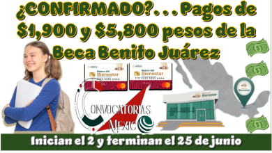 ¿CONFIMADO?...Pagos de $1,900 y $5,800 pesos de la Beca Benito Juárez | Inician el 2 y terminan el 25 de junio 