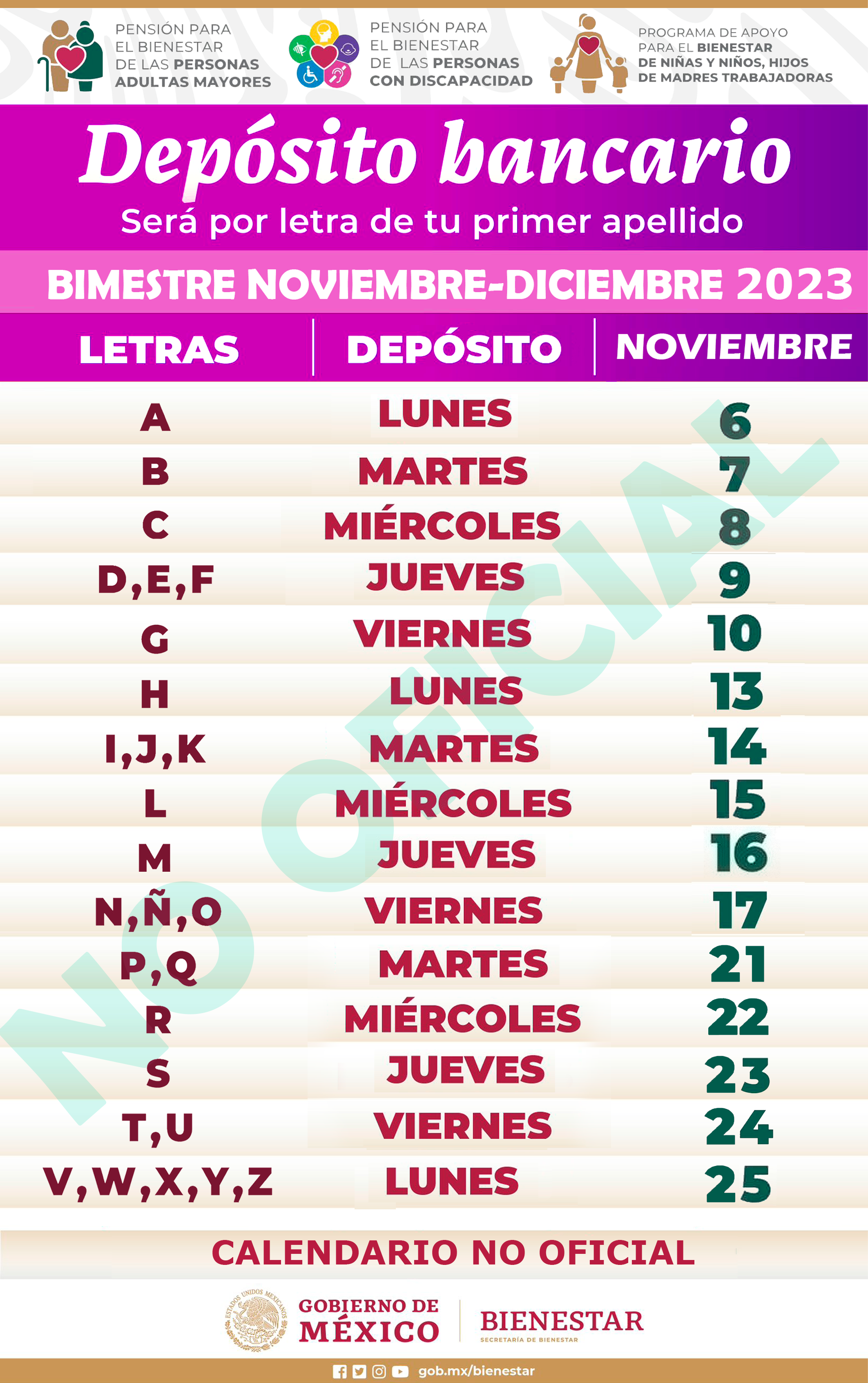 Calendario No Oficial Noviembre 2