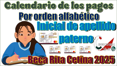 Calendario de los pagos por orden alfabético, inicial de apellido paterno Beca Rita Cetina 2025 