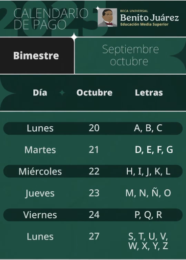 Calendario de pagos por apellidos