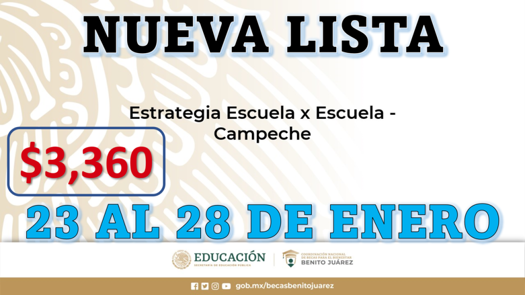 Campeche: Descarga la Nueva Lista de Escuelas Becas Benito Juárez del 23 Al 28 De Enero