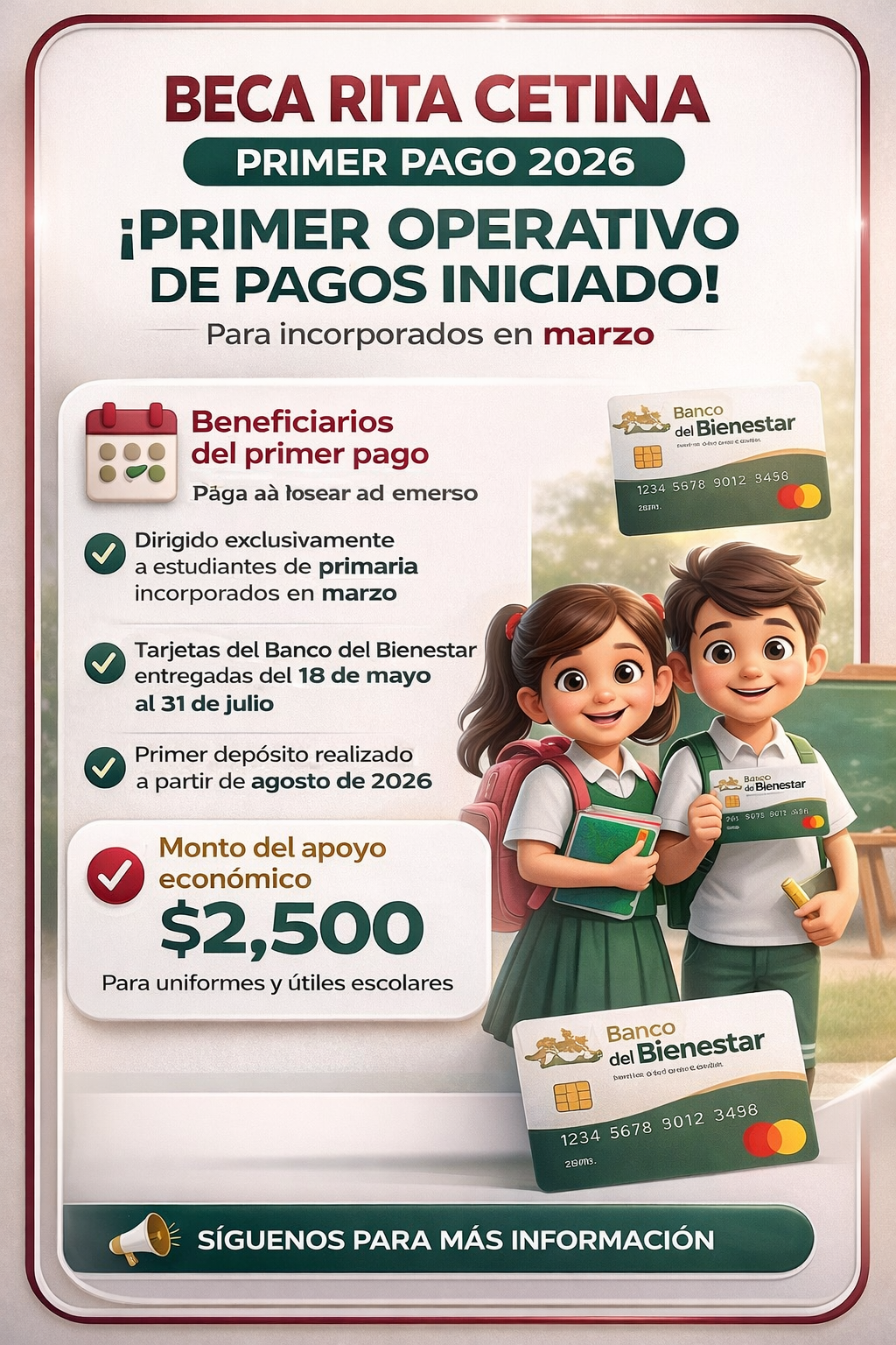 Inicia primer operativo de pagos de la Beca “Rita Cetina” para alumnos incorporados en marzo