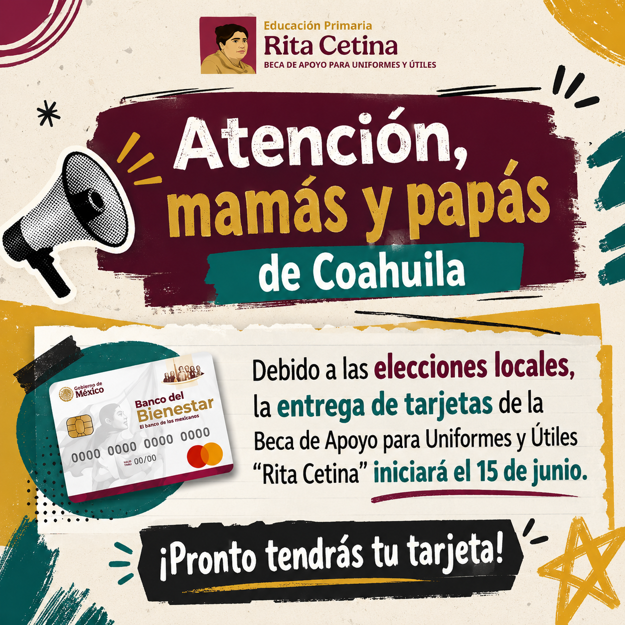 Coahuila retrasa entrega de tarjetas de la Beca Rita Cetina 2026 por proceso electoral