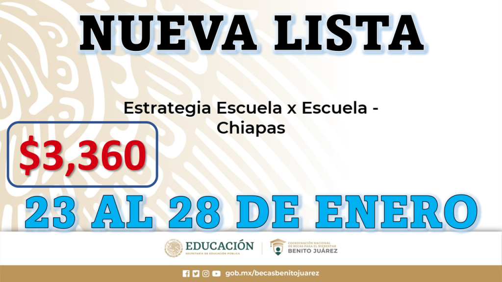 Chiapas: Revisa la Nueva Lista de Escuelas Becas Benito Juárez del 23 Al 28 De Enero