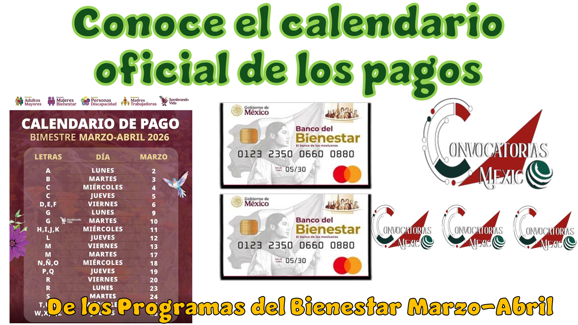 Conoce el calendario oficial de los pagos de los Programas del Bienestar | Marzo-Abril 