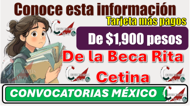 Conoce esta información Tarjeta más pagos de $1,900 pesos de la Beca Rita Cetina 