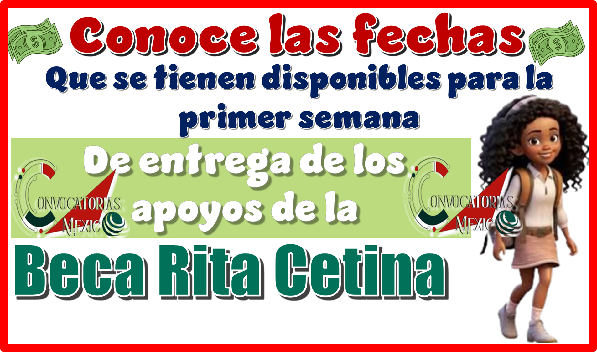 Conoce las fechas que se tienen disponibles para la primer semana de entrega de los apoyos de la Beca Rita Cetina 