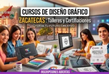 Cursos de Diseño Gráfico en Zacatecas 2026: Talleres y Certificaciones 12 Una imagen vibrante que muestra a cuatro jóvenes sonrientes participando en un taller de diseño gráfico. Se ven laptops, tabletas de dibujo y materiales de arte sobre una mesa de trabajo. Al fondo, a través de grandes ventanas, se aprecia una vista panorámica de la ciudad de Zacatecas, México, con sus edificios coloniales y su catedral. El texto en la imagen dice "CURSOS DE DISEÑO GRÁFICO ZACATECAS: Talleres y Certificaciones. FORJA TU FUTURO CREATIVO. INSCRIPCIONES ABIERTAS".