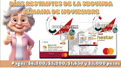 DÍAS RESTANTES DE LA SEGUNDA SEMANA DE NOVIEMBRE | Pagos: $6,200, $3,200,$1,650, $3,000 pesos