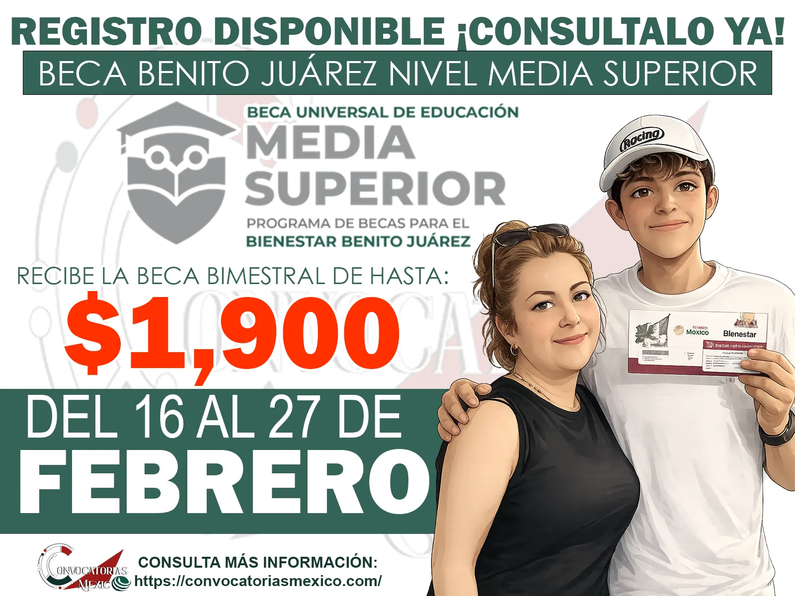 Del 16 al 27 al de Febrero ¡Esta disponible el registro a la Beca Benito Juárez Nivel Media Superior!