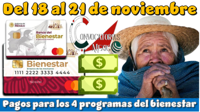 Del 18 al 21 de noviembre | Pagos para los 4 programas del bienestar