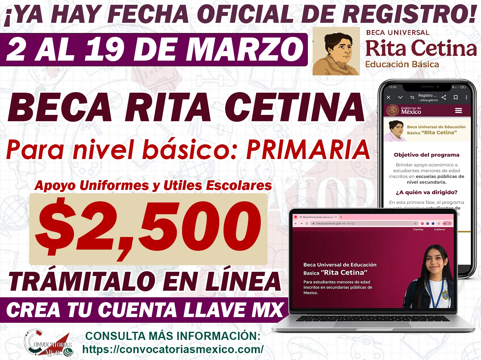 Del 2 al 19 de marzo podrás realizar la solicitud de las Becas Rita Cetina para los Uniformes y Útiles Escolares 